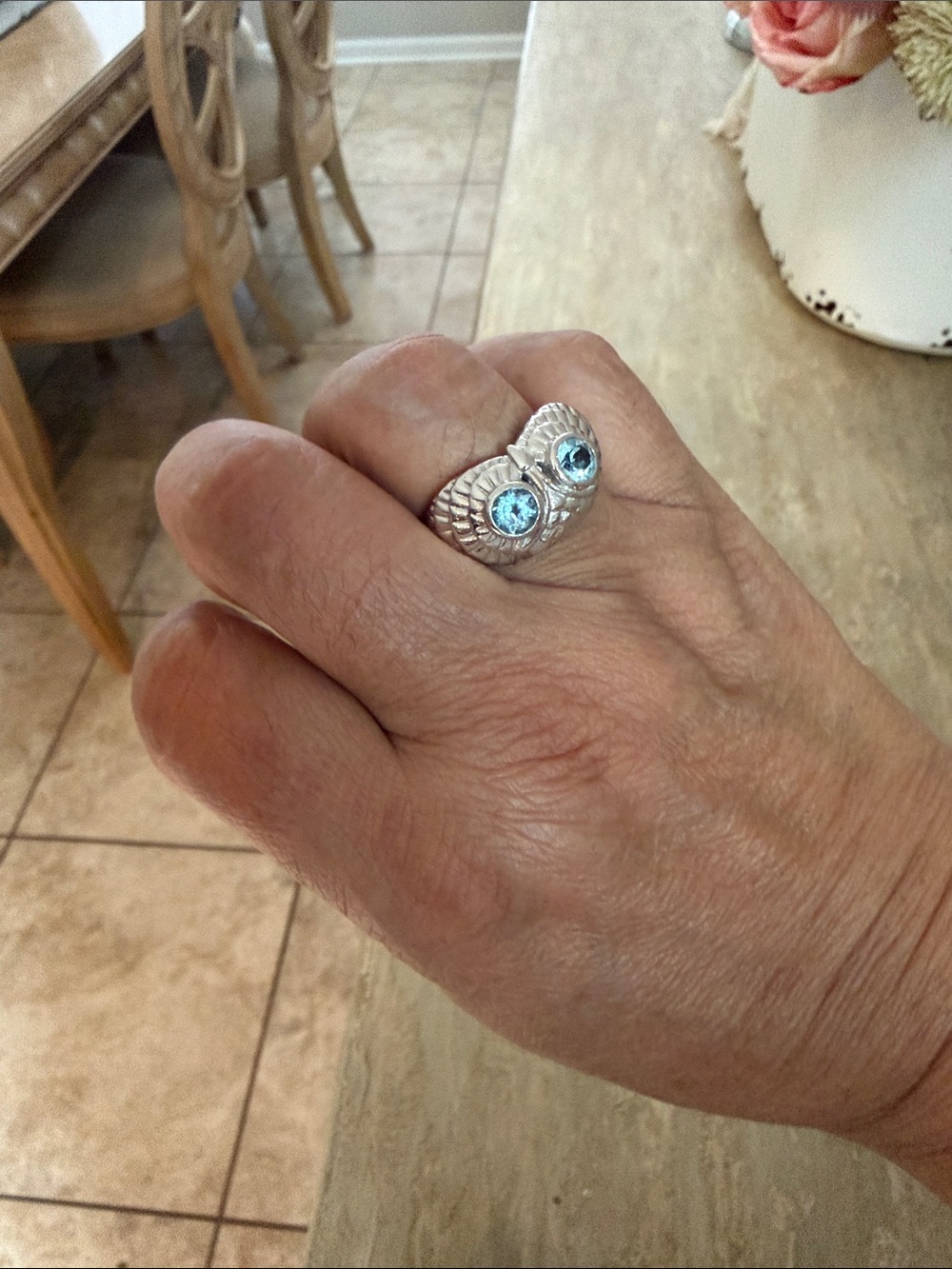 Sterling Silver Blue Gem Owl Wrap Ring - Women Jewelry